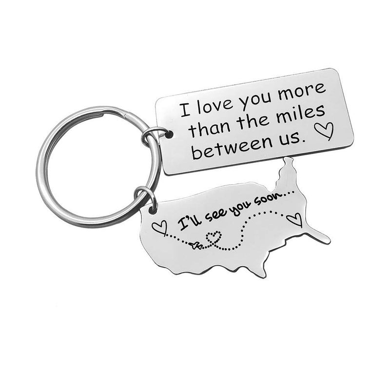 Xiahuyu Long Distance Relationship Gift Keychain I Love You More Than The Miles Between Us Keychain Going Away Gift Girlfriend Boyfriend Gifts Personalized Couples Jewelry Trucker Husband Dad Gifts - Image 1
